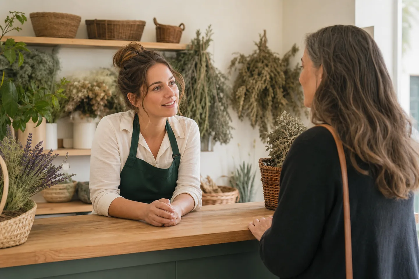 Market team member listening to a customer at the service counter